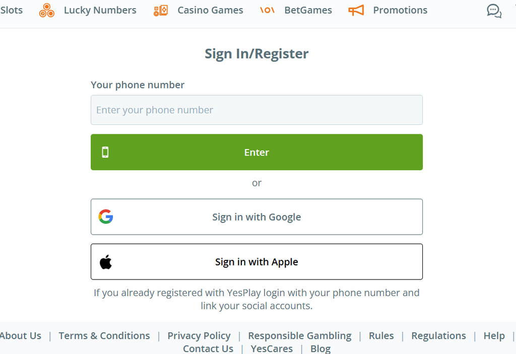 YesPlay Registration