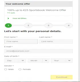 Unibet South Africa Registration form