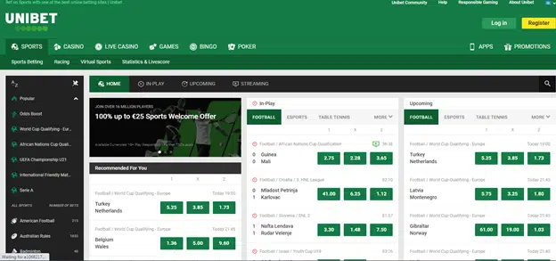 Unibet South Africa home page screen shot