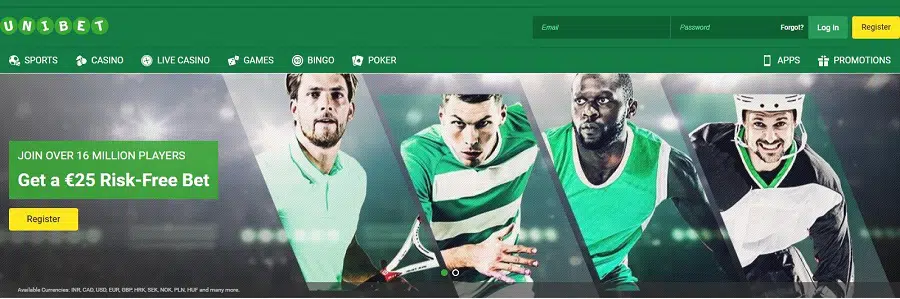 Unibet home page screen shot