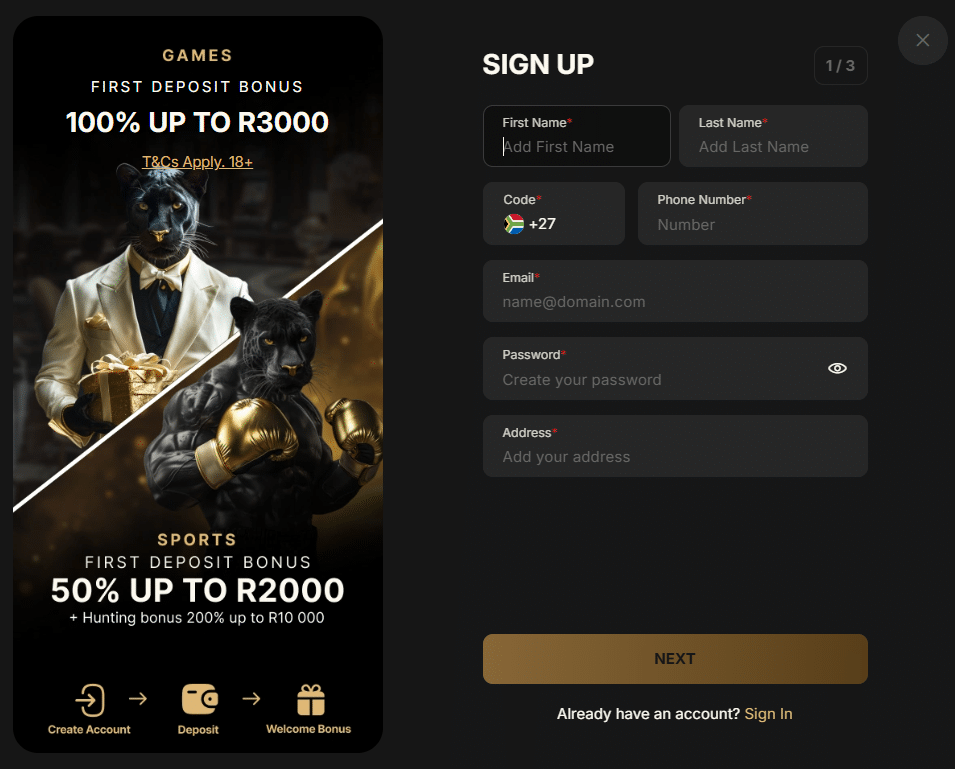 Pantherbet registration