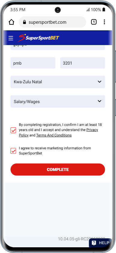 Complete registering your SuperSportBet account South Africa