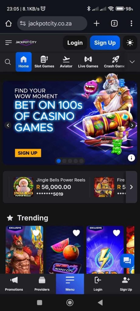 Home page of Jackpot City