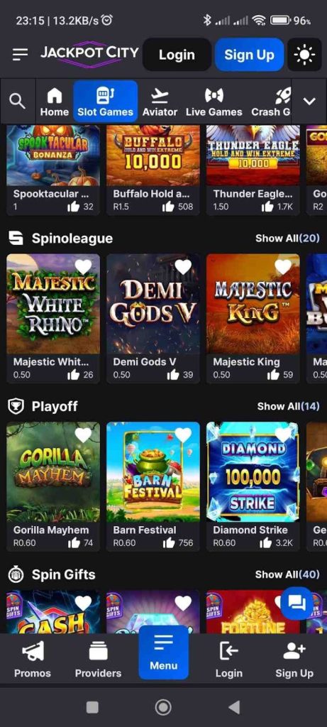 Click the “Slot Games” icon or search for the casino game you want to play.