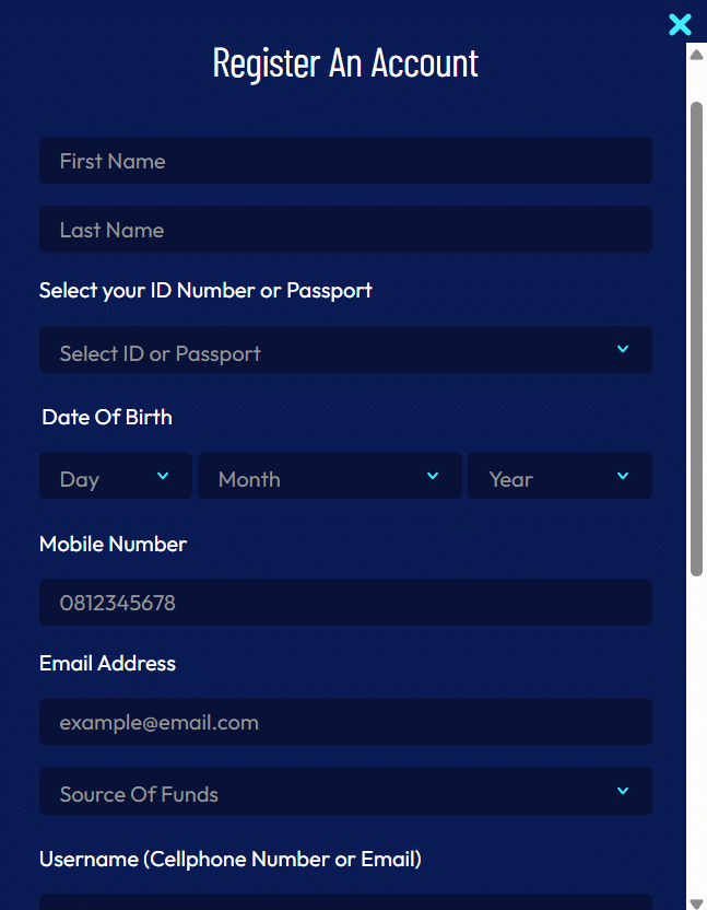 Enter your personal details when registering with playTSOGO