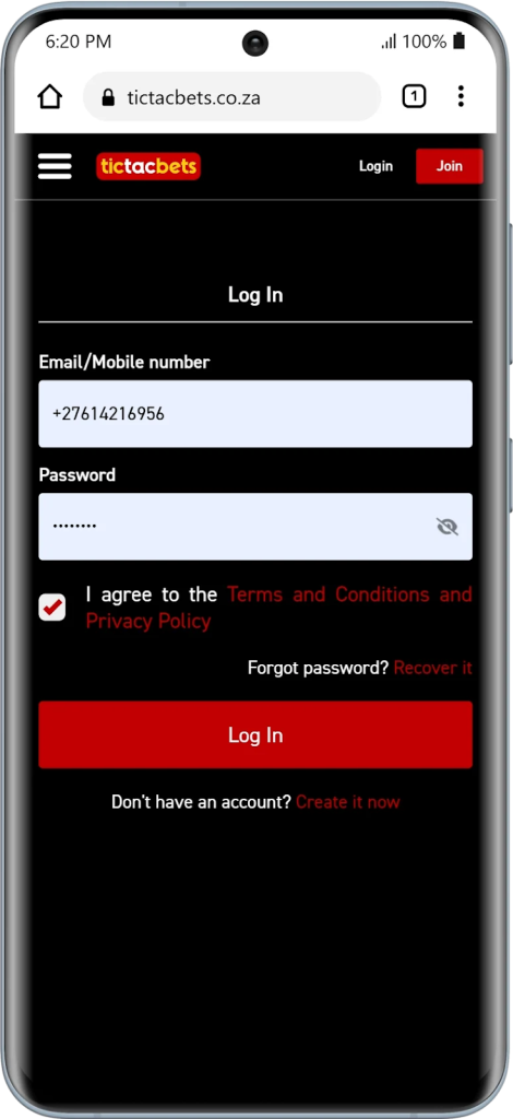 Tictacbets login page