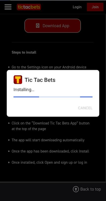 Installing tictacbets mobile app 